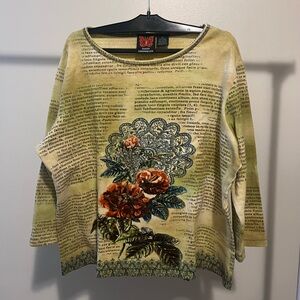 Naked Underneath Floral Text Print Long Sleeve Top